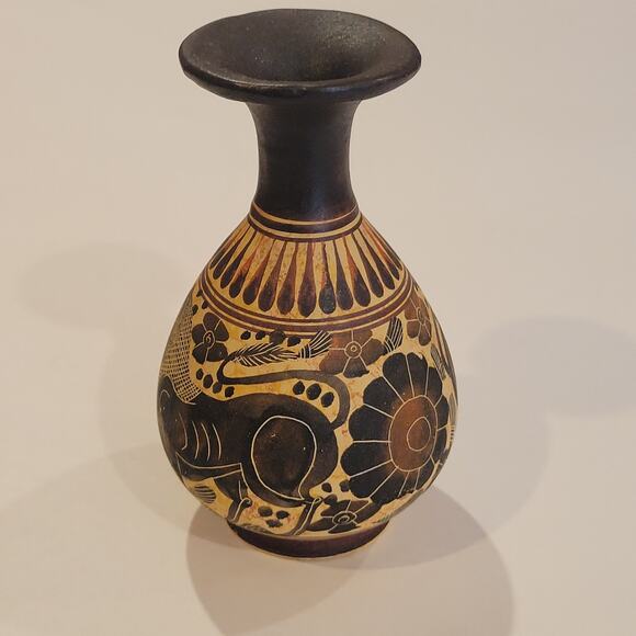 Corinthian Greek Handmade Vase Reproduction Clay Signed - Picture 8 of 9